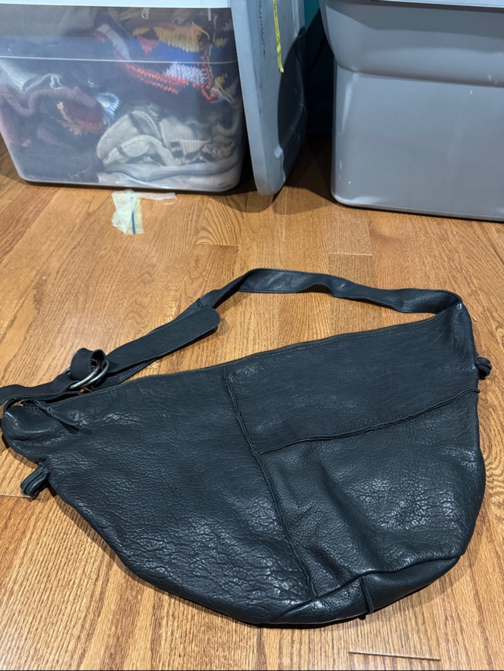 Cut and Paste Black Leather Hobo Sling Bag